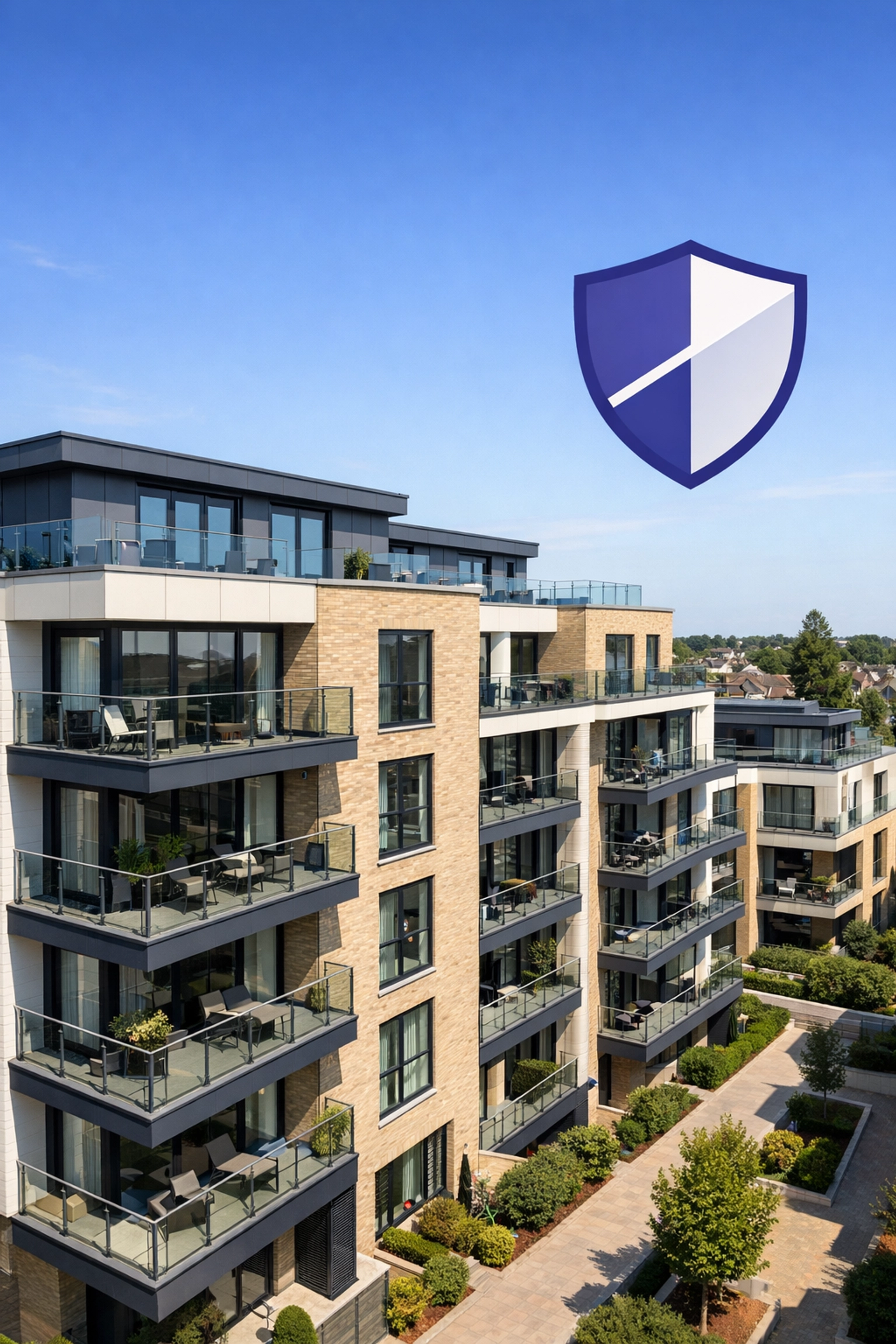 Modern residential block in Essex highlighting secure block management for lower insurance premiums.
