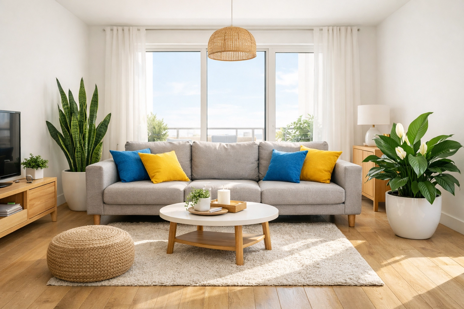 A bright, organized living room showcasing expert apartment cleaning services in Leominster MA.