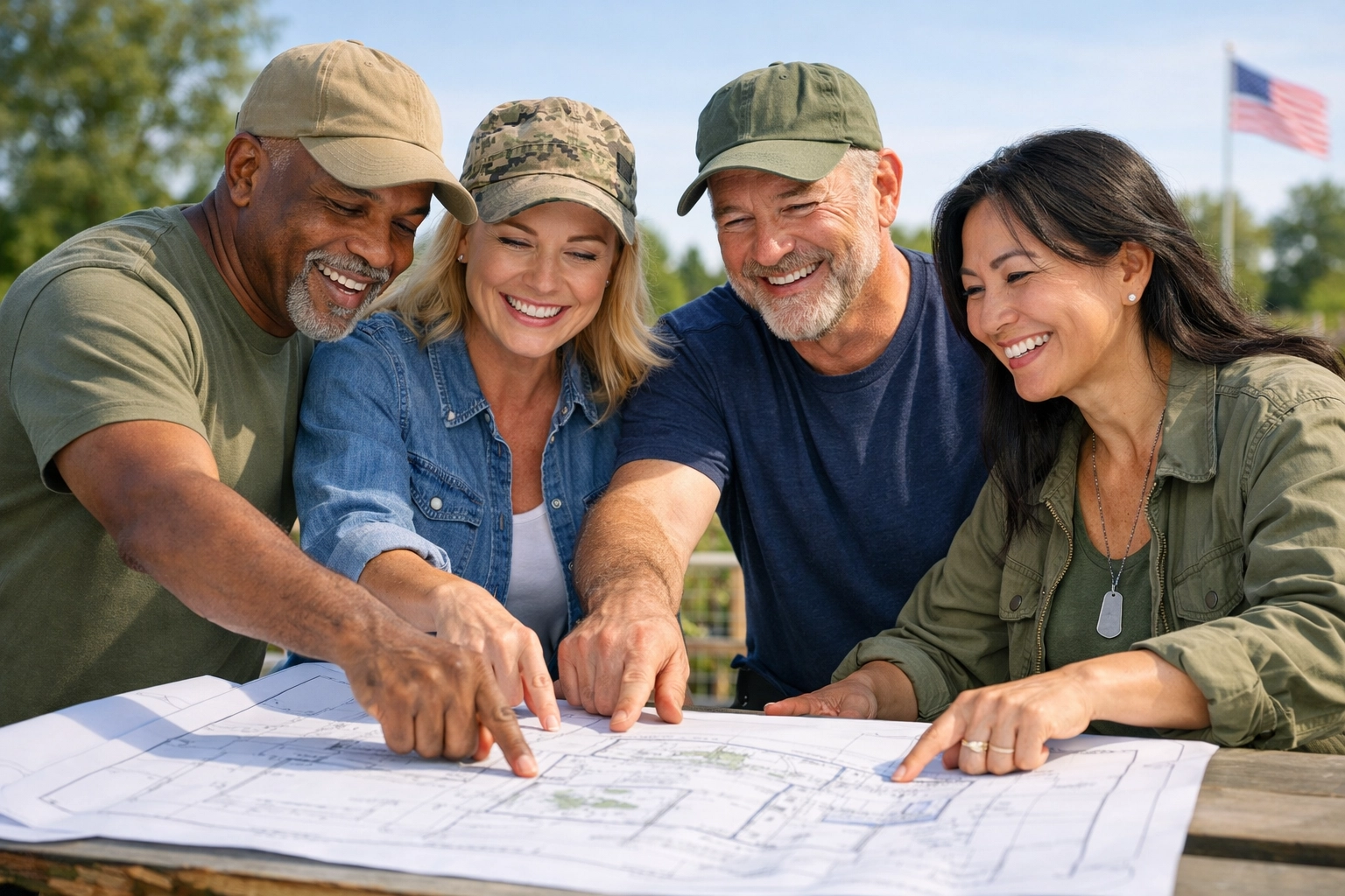 Veterans collaborating on a new mission together, highlighting community connection after service.
