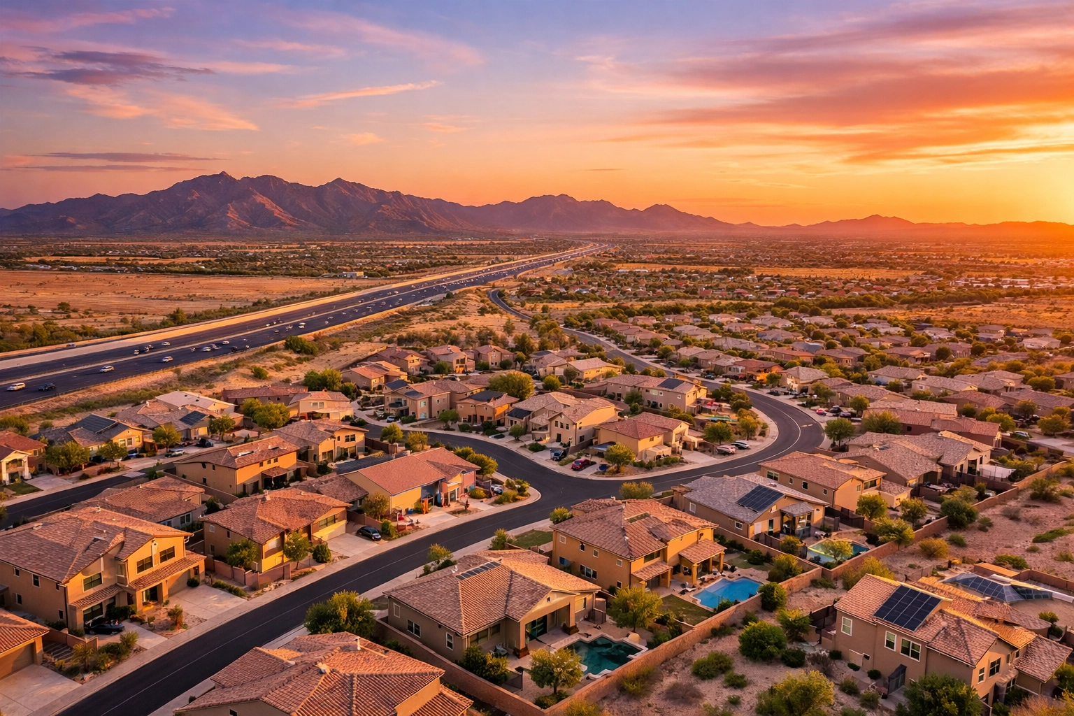 Aerial view of affordable West Valley Arizona neighborhoods near Peoria school districts