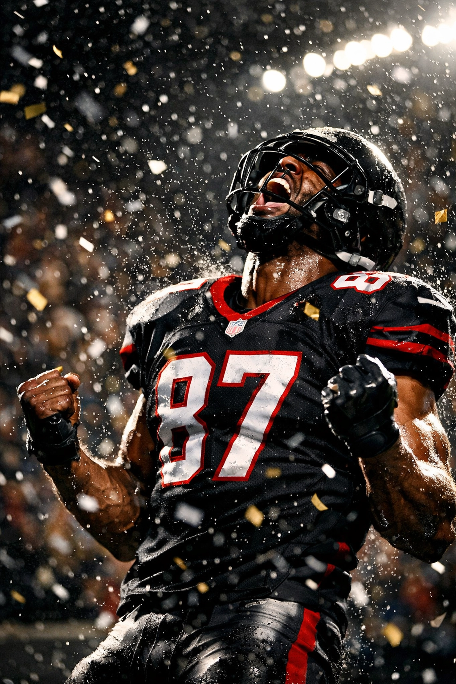 Football player celebrating victory with emotional intensity demonstrating mental toughness