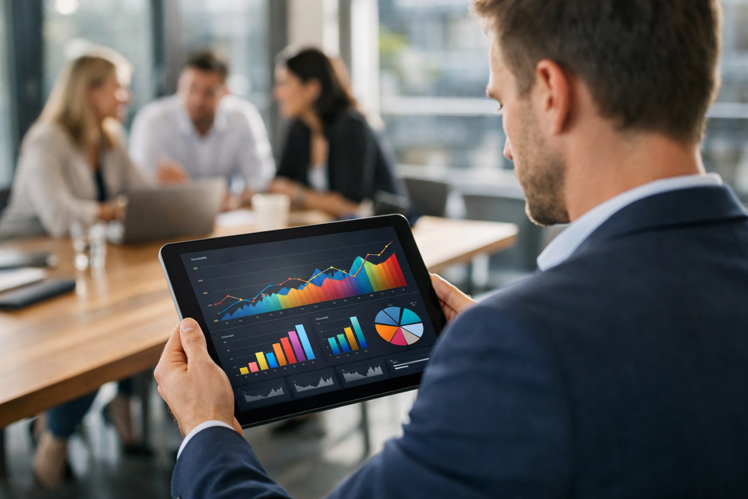 Marketing strategist reviewing real-time data analytics to optimize sponsorship activation performance.