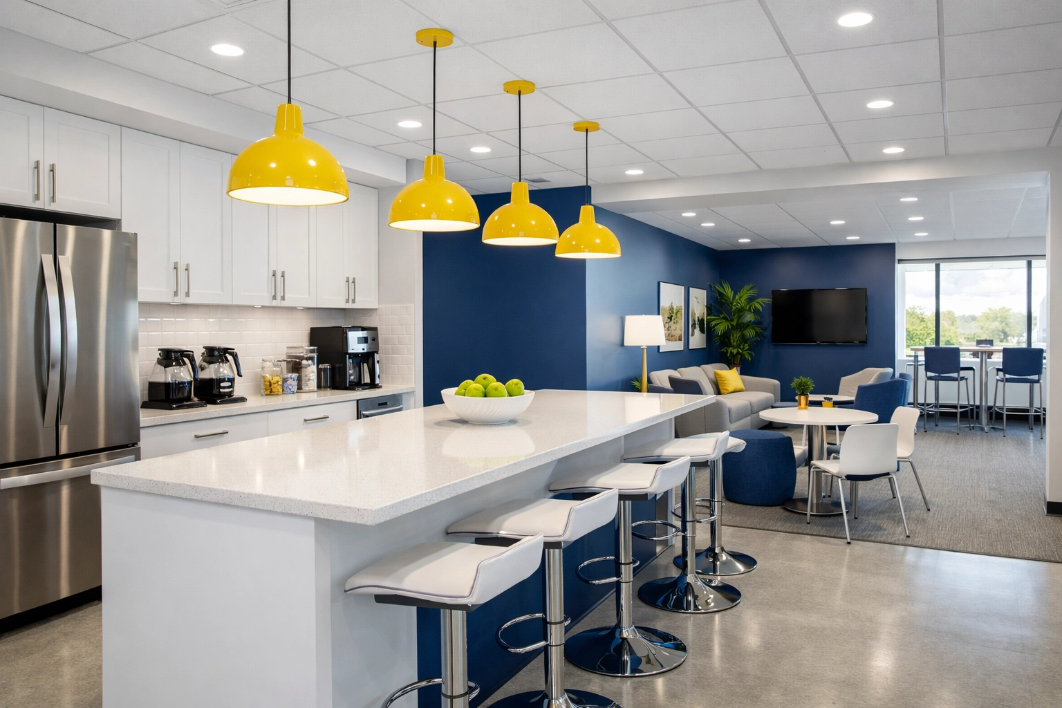 Sanitized and organized office breakroom in a Marlborough business following professional deep cleaning.