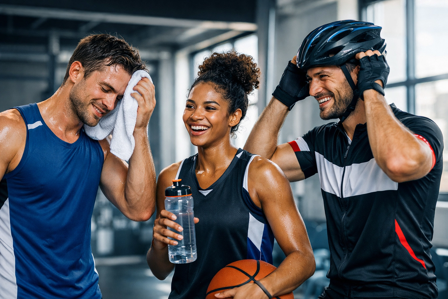 Athletes taking break during intense workout trusting fragrance-free deodorant alternatives