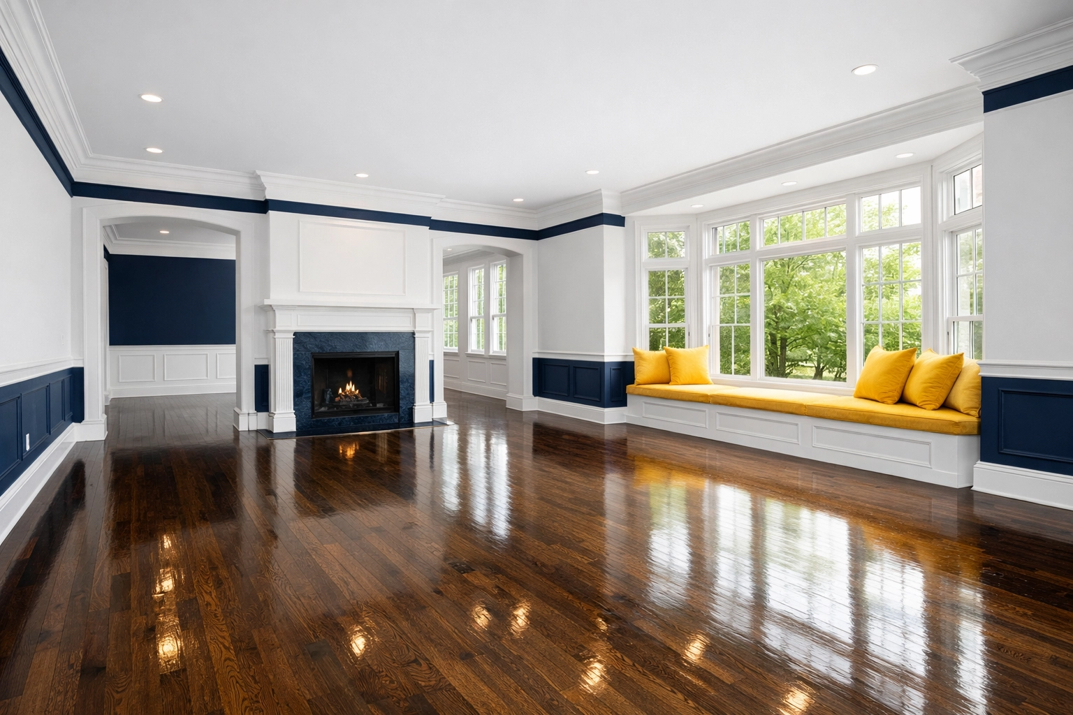 Spotless luxury living room in Milford ready for move-in after post construction cleaning Milford.
