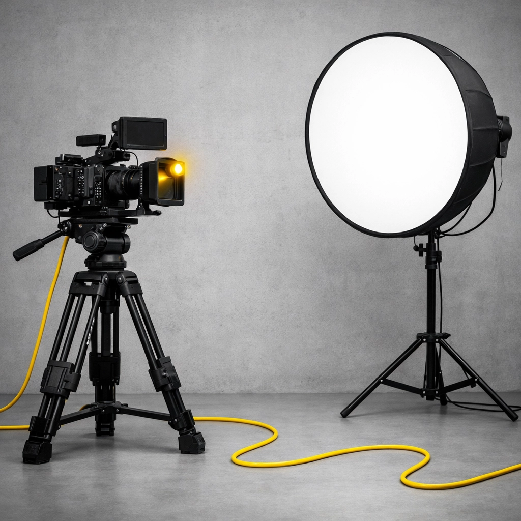 Professional camera and lighting setup for a Southside Media content day, streamlining marketing for local businesses.