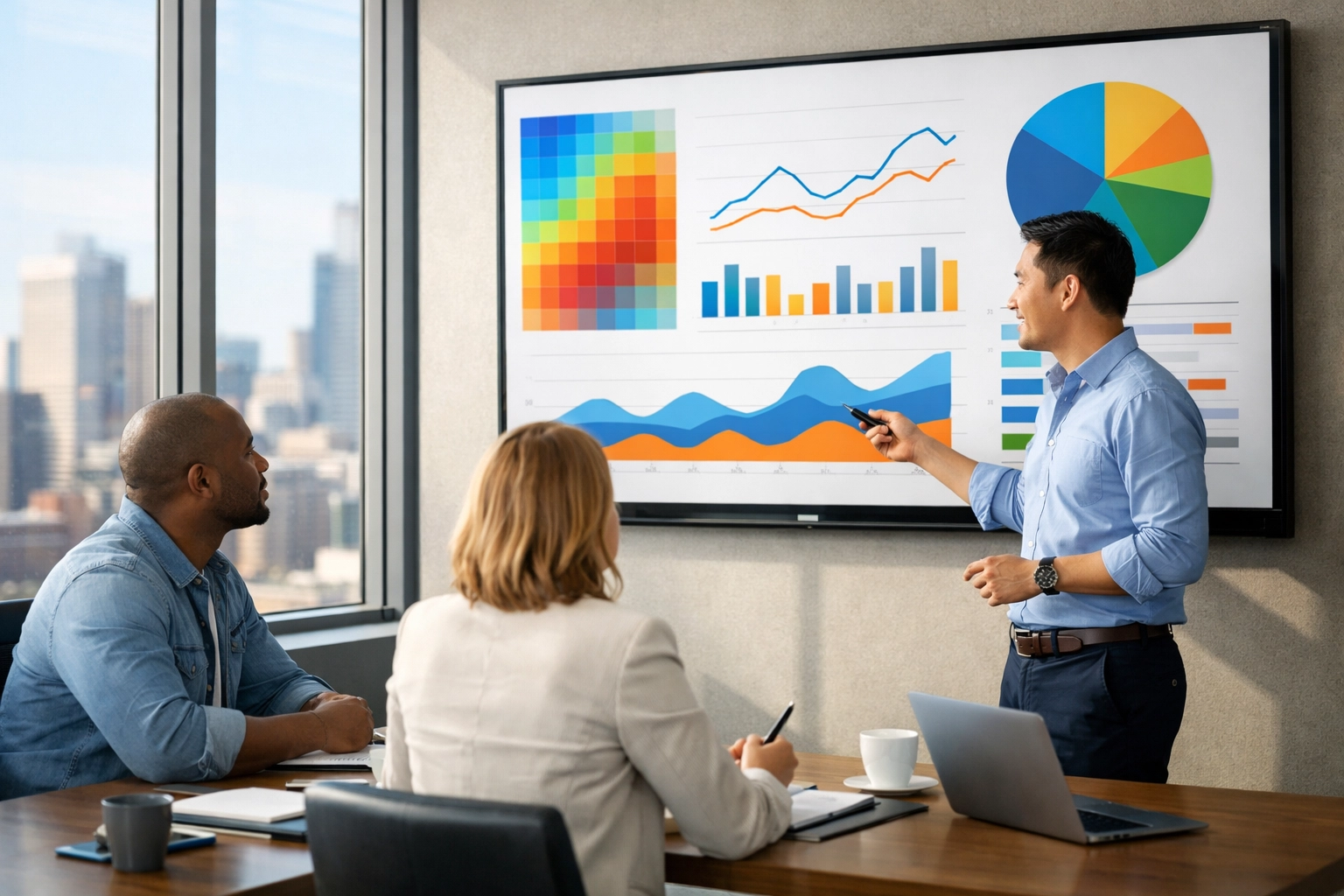 Brand managers evaluating sponsorship ROI analytics during a strategic consulting session.