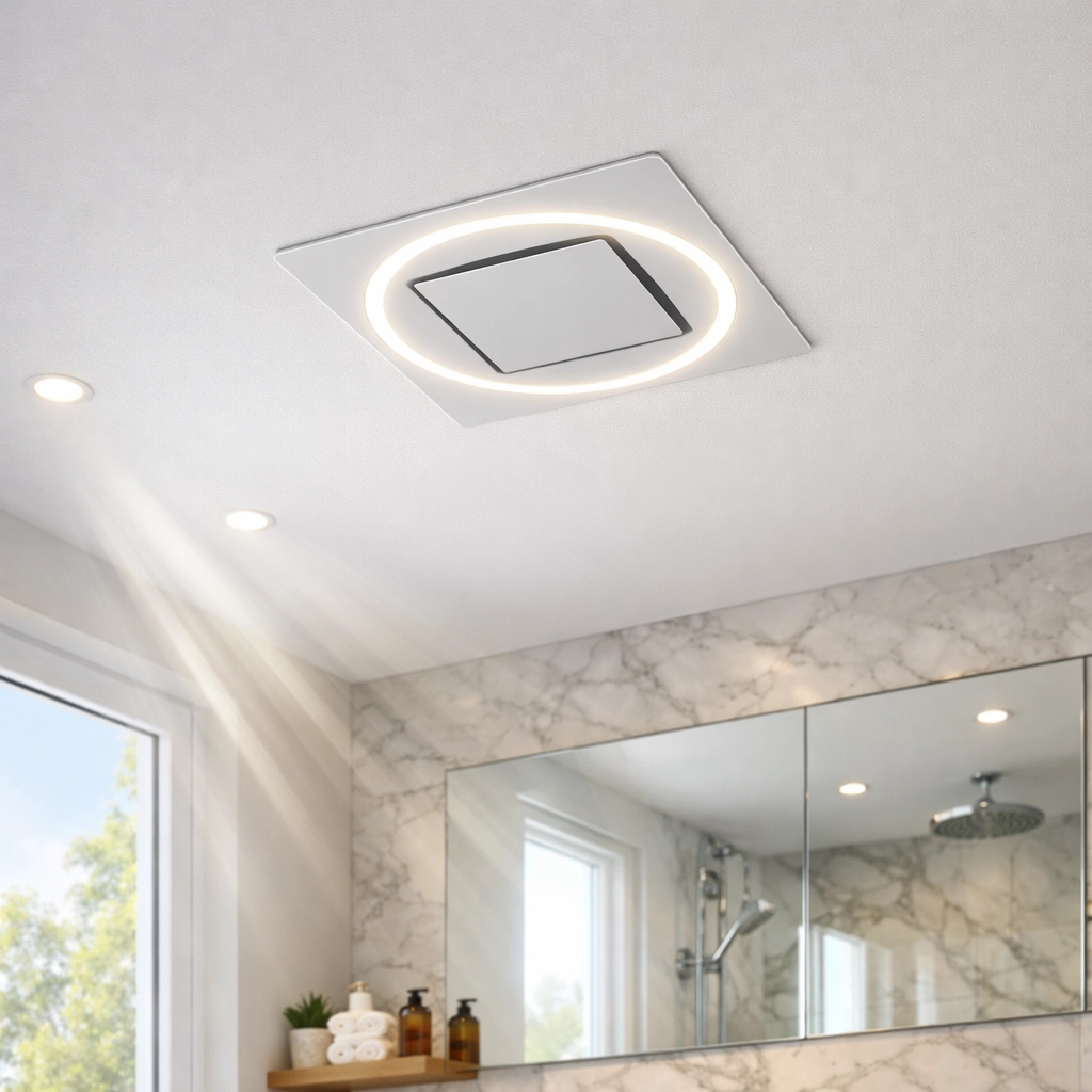 High-quality bathroom exhaust fan with light to ensure proper ventilation and moisture control.