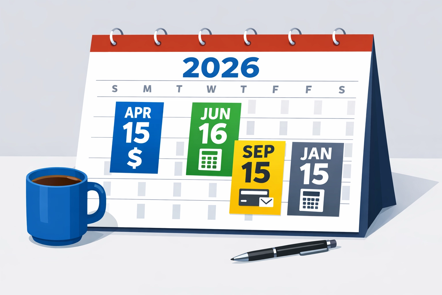 2026 quarterly tax payment deadlines marked on calendar