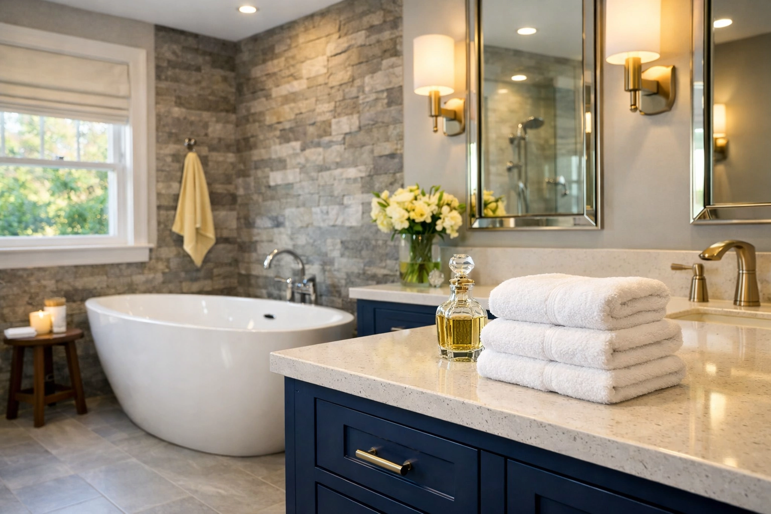 Sparkling clean master bathroom in Massachusetts following a thorough post construction cleaning in Walpole.