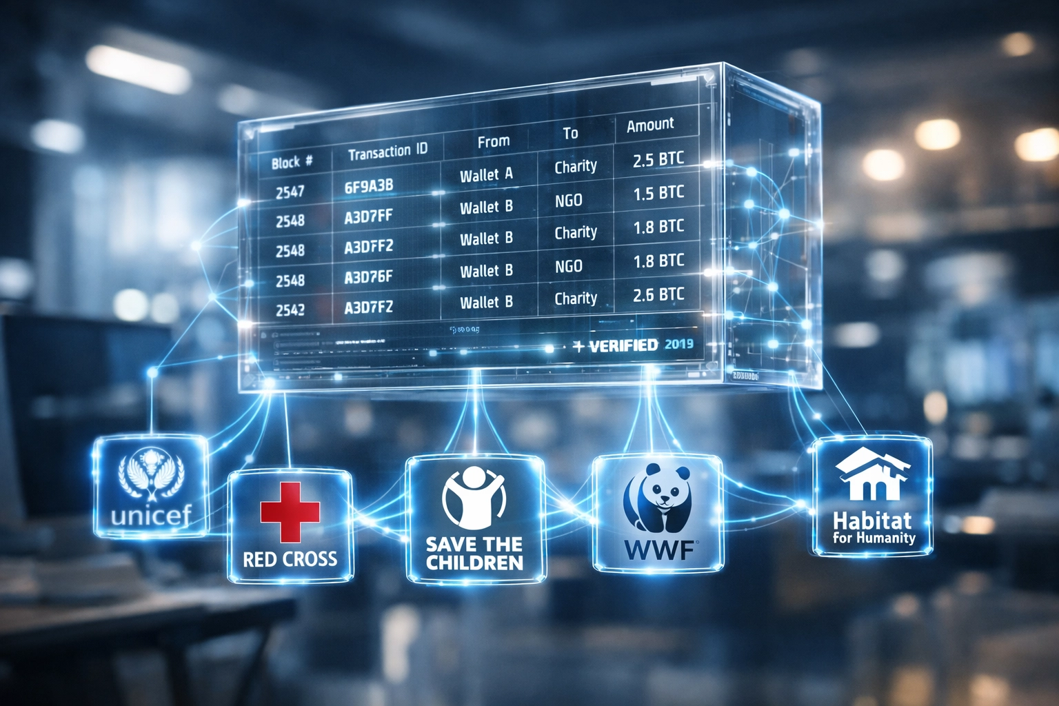 Blockchain transparency showing verified charity connections tracked through LareScan explorer