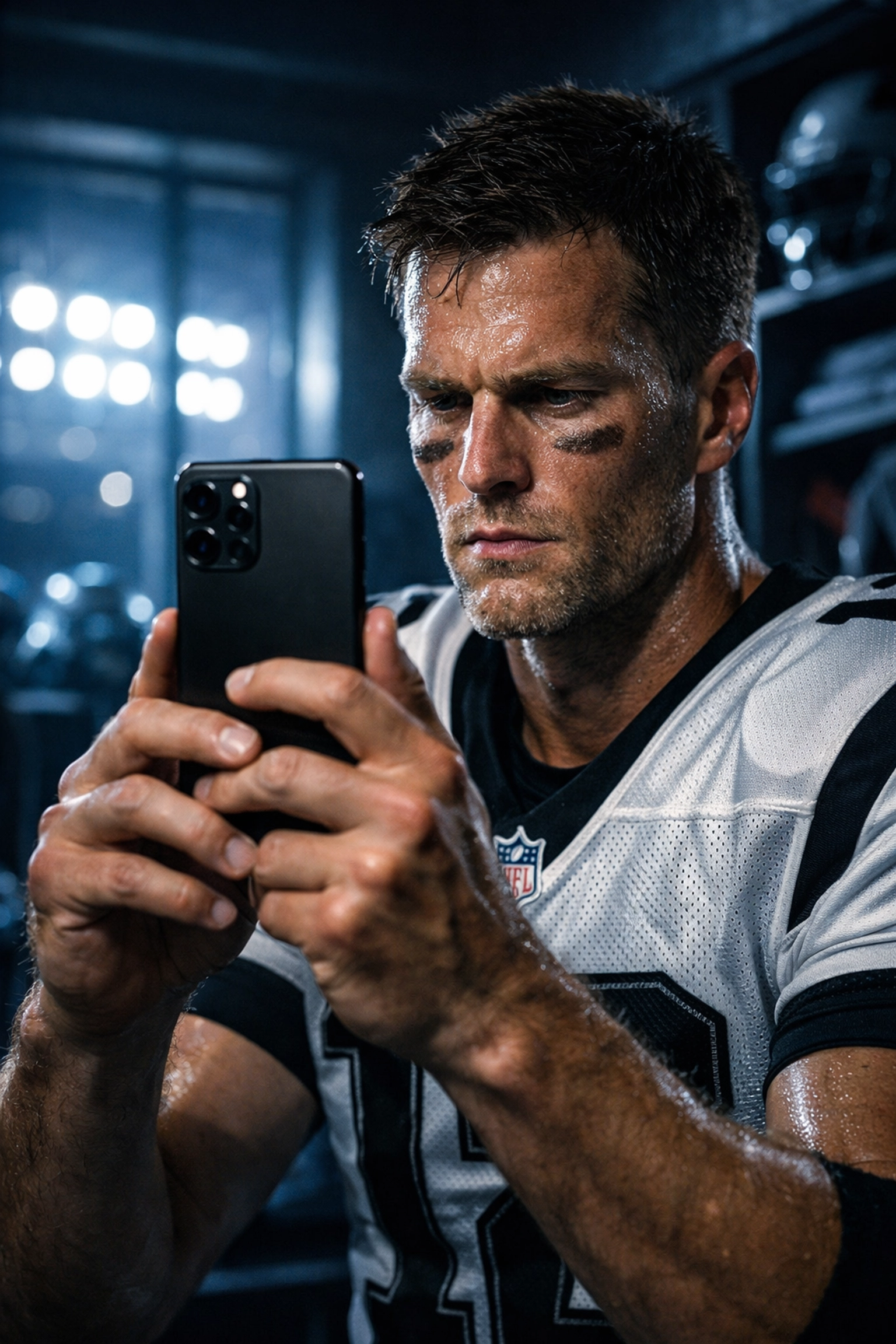 A professional athlete filming behind-the-scenes NIL content for a Super Bowl marketing campaign.