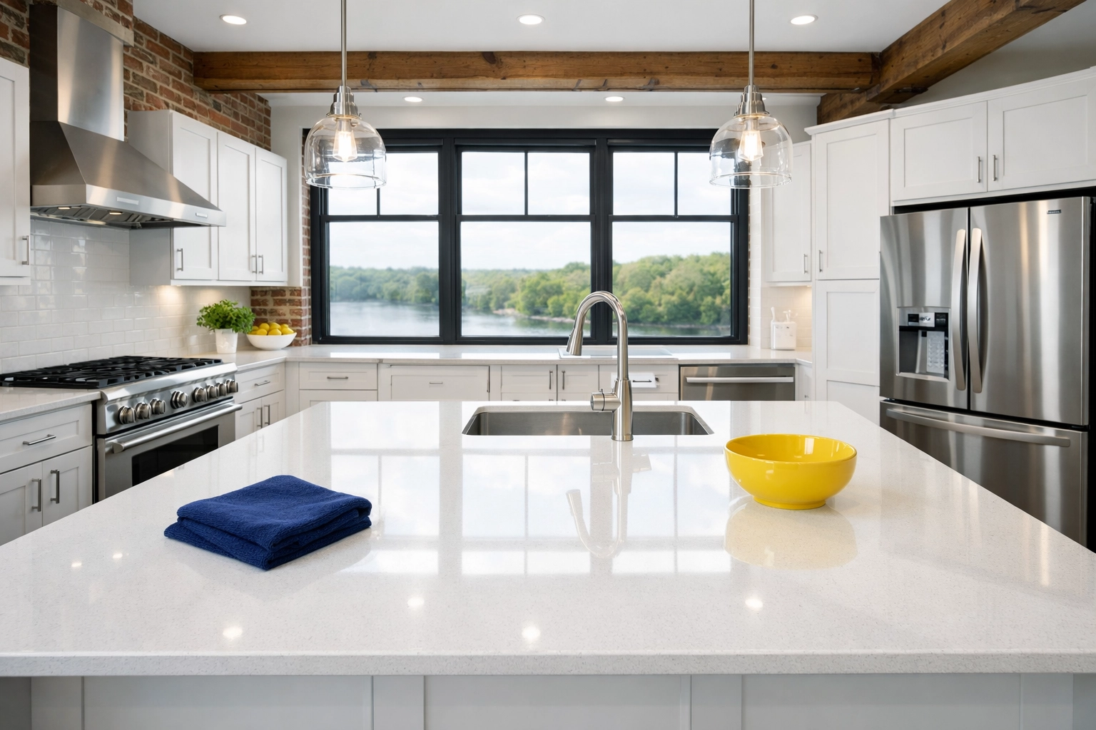 Spotless luxury kitchen in a Lowell loft following professional move-in/move-out cleaning services.