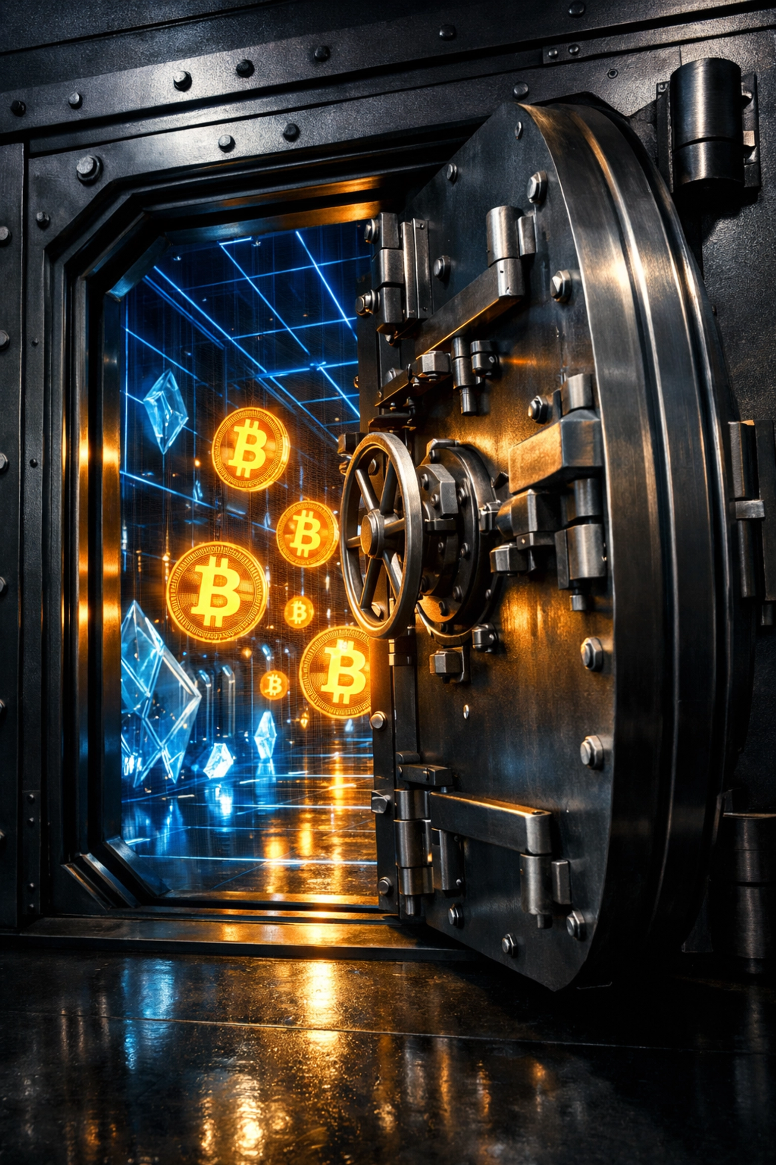 Secure Bitcoin custody vault representing institutional-grade digital asset storage