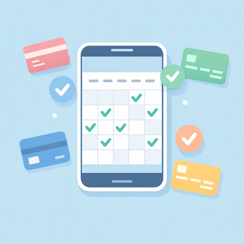Calendario con pagos automáticos de tarjetas de crédito organizados