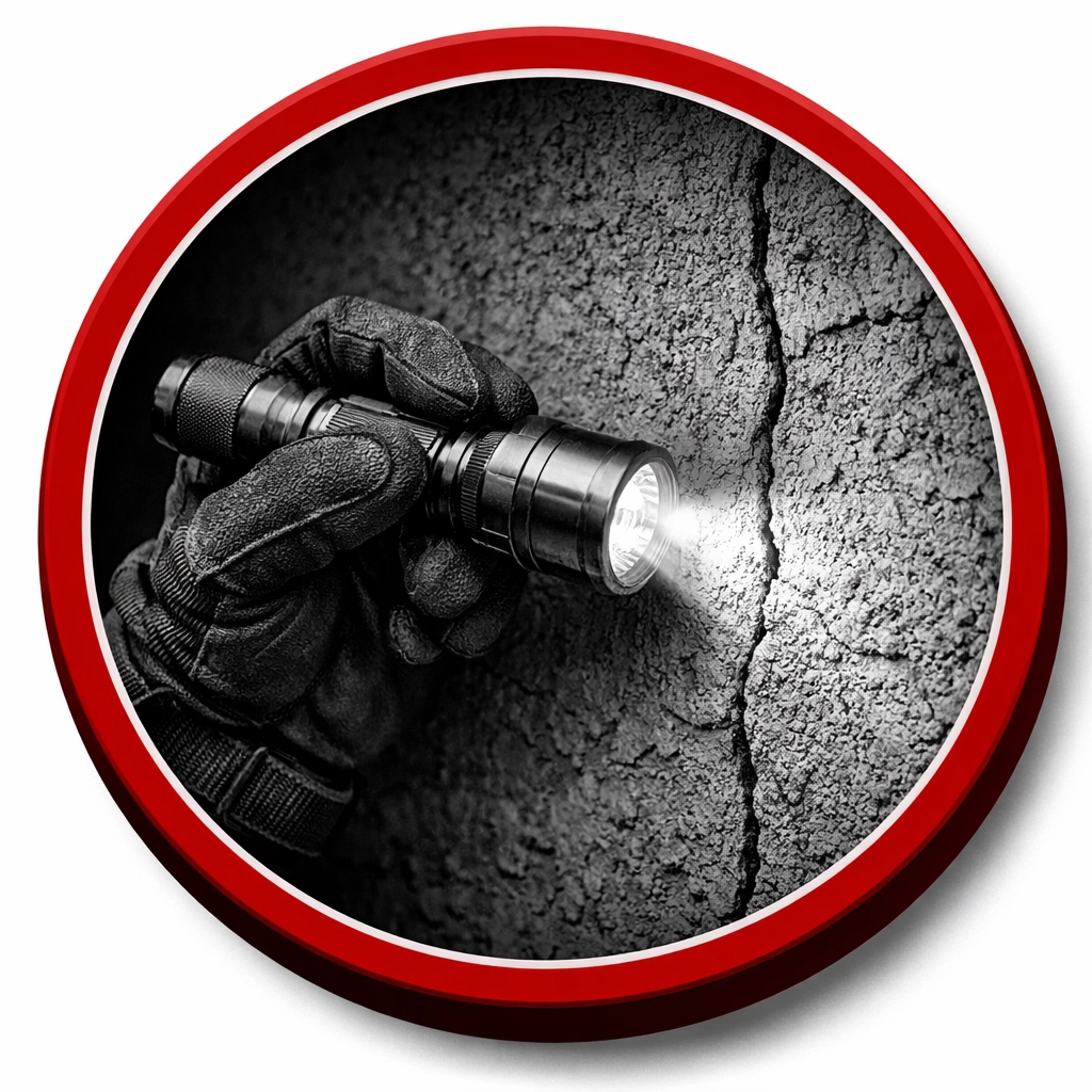 Professional pest control technician inspecting a wall crack for pests in a Coolidge AZ home.