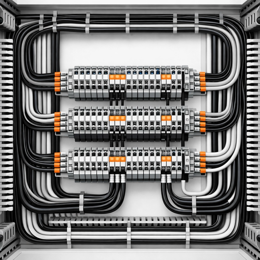 Fachmännische Verdrahtung im Schaltschrank für sichere Elektrotechnik in Wien.
