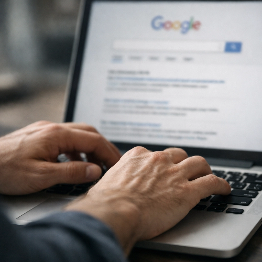 Business owner optimizing Google Business Profile description with local keywords