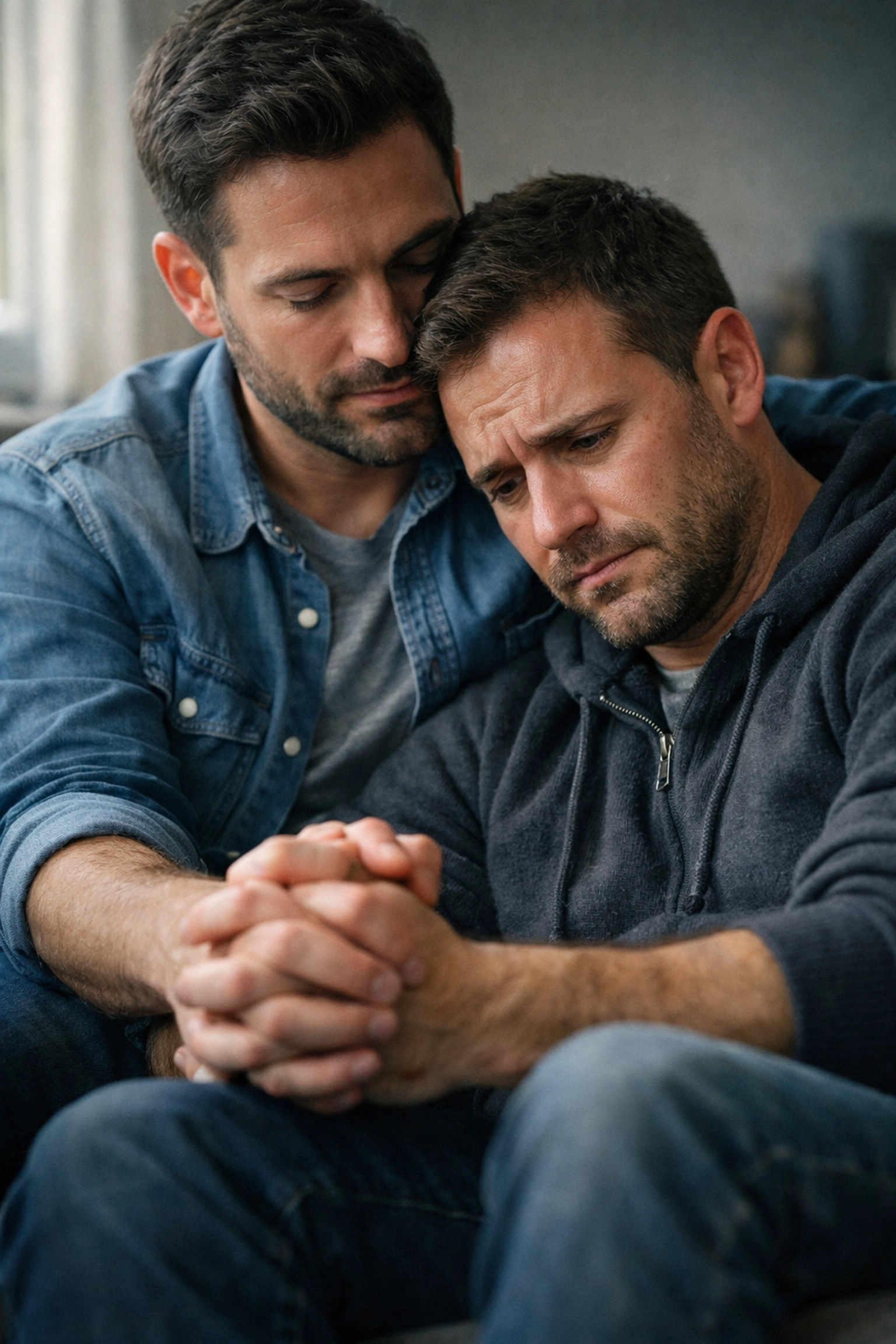Gay couple providing emotional support during relationship challenges