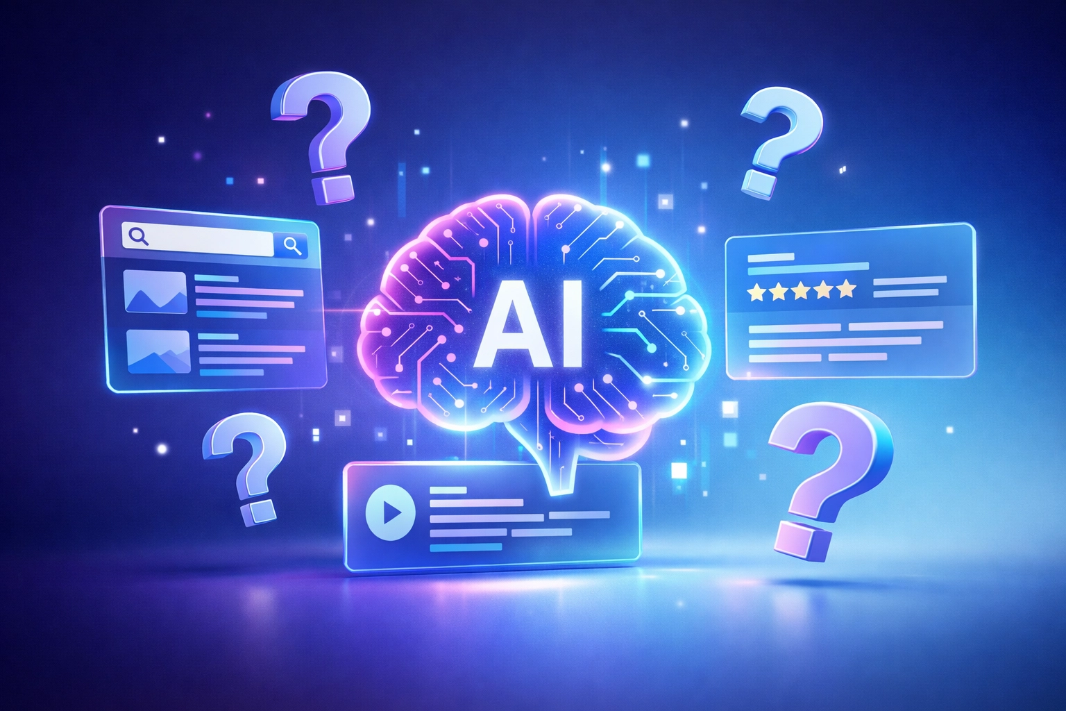 AI-powered search results displaying Google AI Overviews with question-based queries