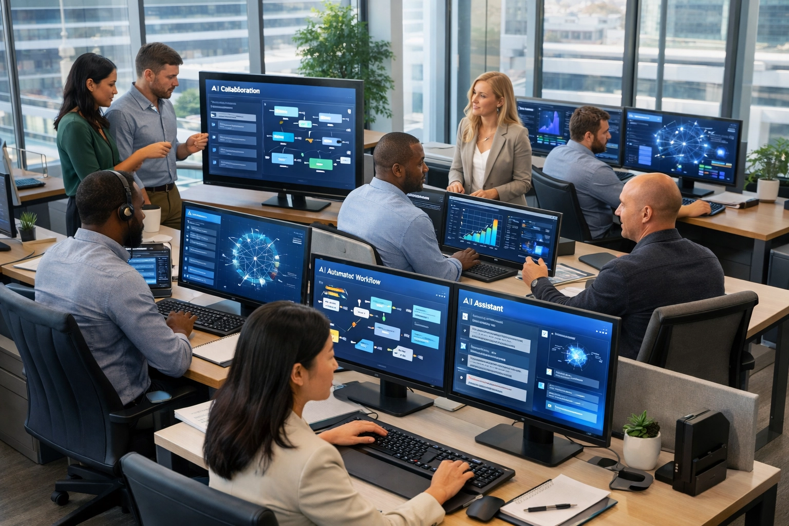 Employees using AI tools for workplace productivity and collaboration