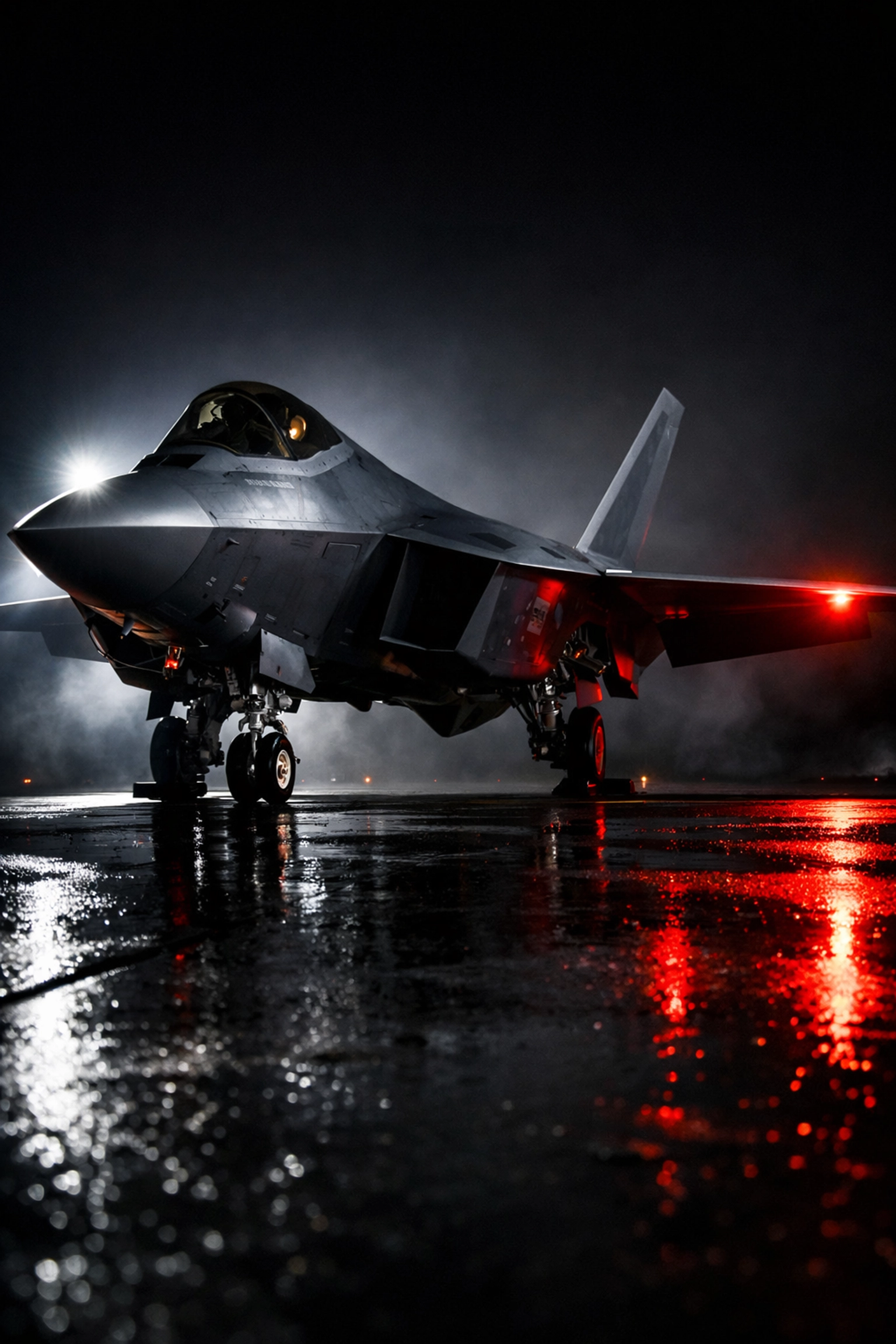 Modern stealth fighter jet on a dark tarmac representing Canada's F-35 program and national defense.