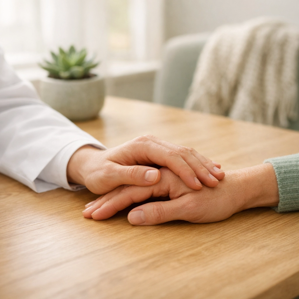 A compassionate IVF consultation showing a doctor providing supportive, personalized care to a fertility patient.