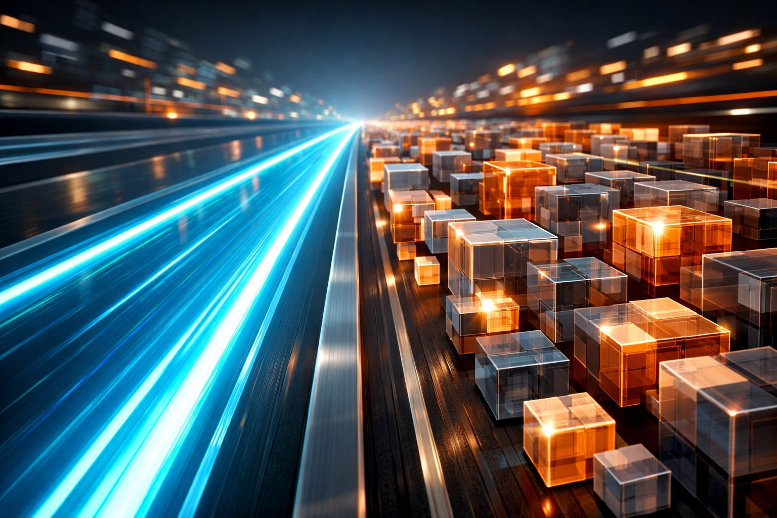 Digital highway showing prioritized business VoIP traffic flowing smoothly alongside background data.