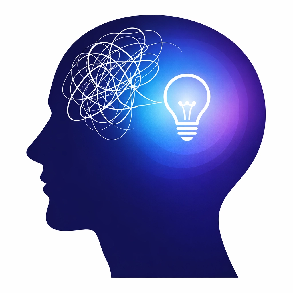 Visual chore icon inside a human mind silhouette reducing cognitive load and ADHD brain fog.