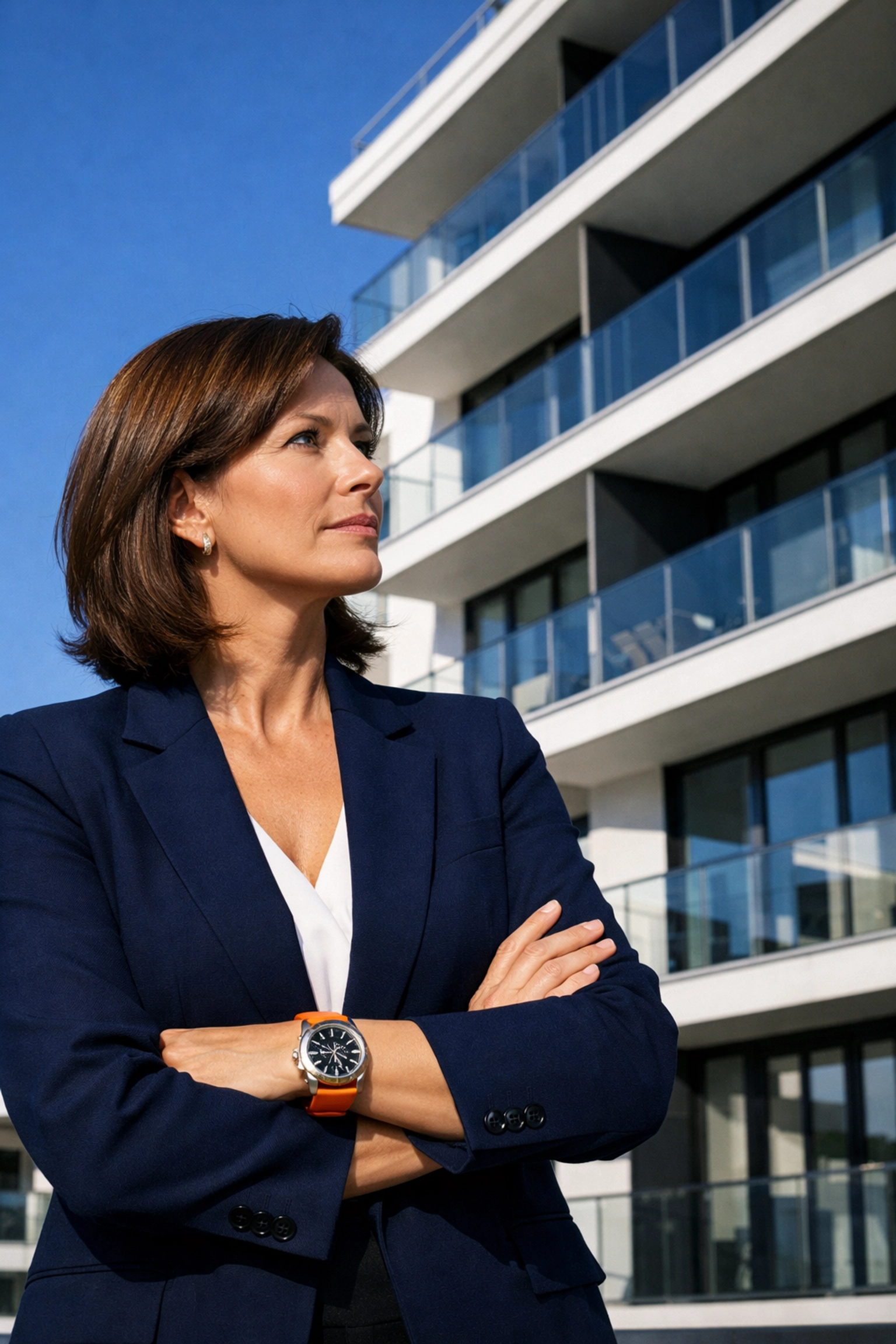 Professional expert assessing an apartment building for a property management business valuation.