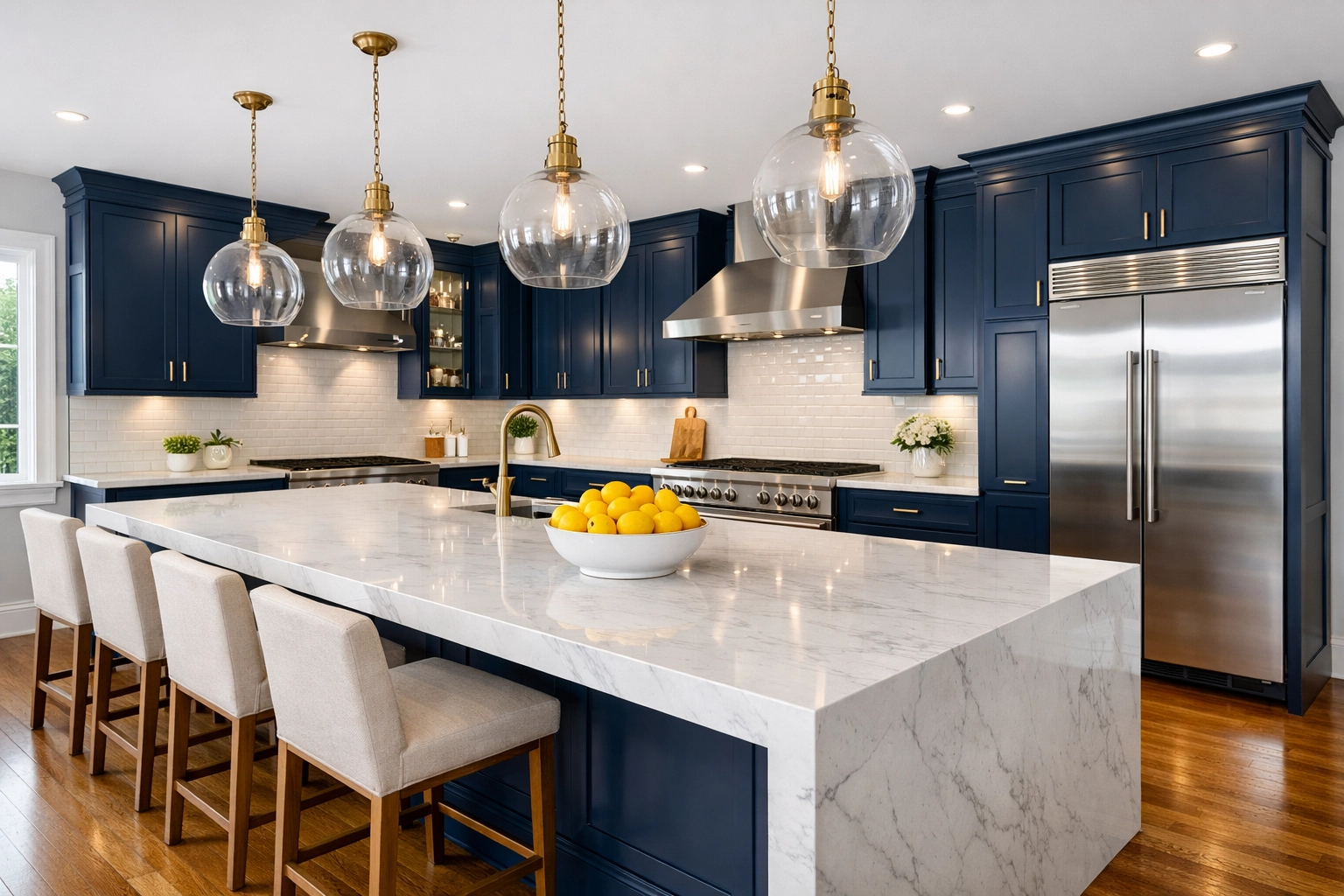 Spotless luxury kitchen with marble island after professional deep cleaning Westford.