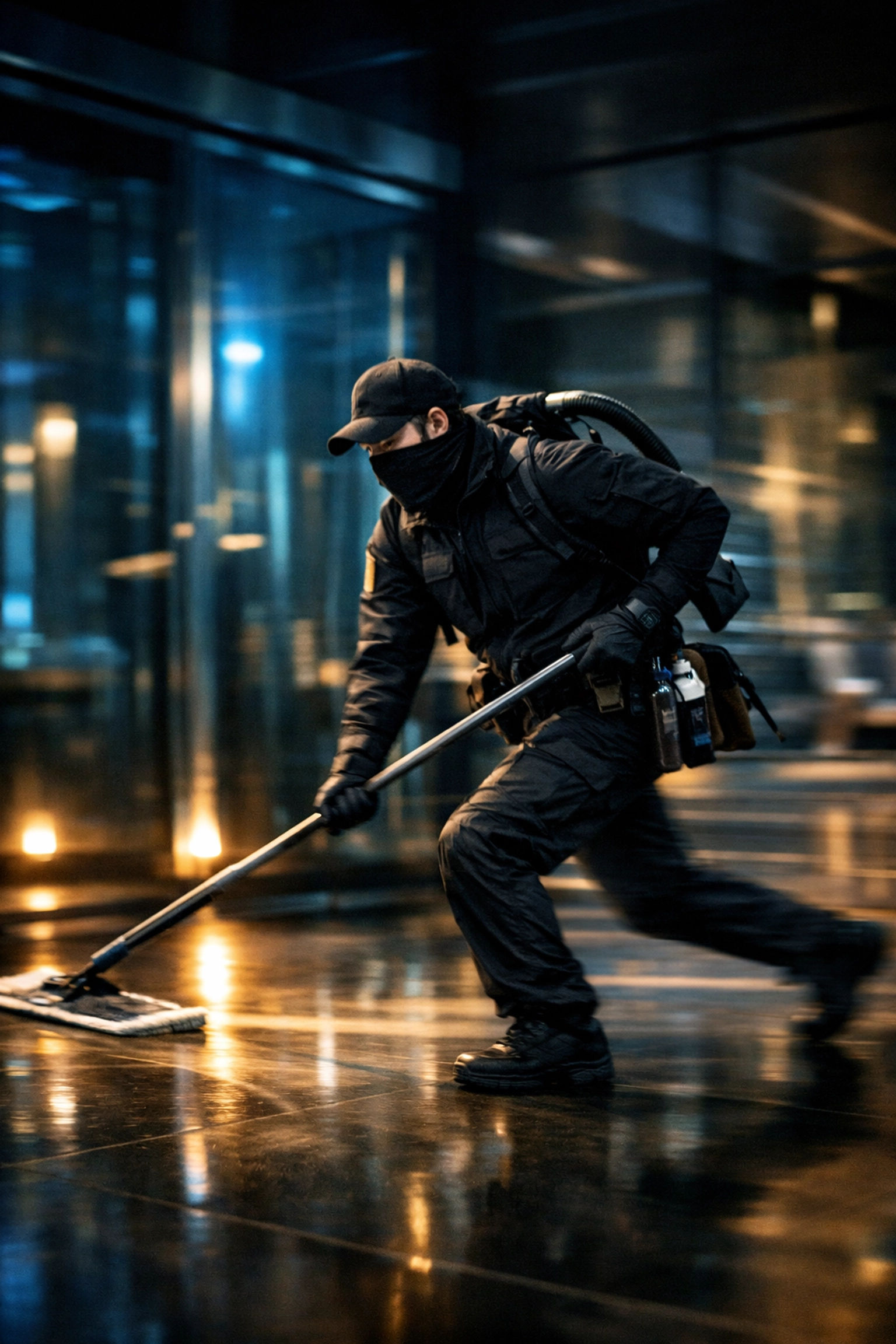 A Cleaning Ninjas specialist providing efficient night-time commercial cleaning in a Wellesley office.