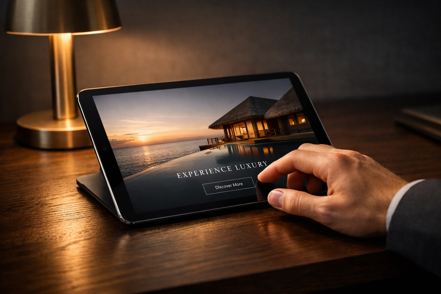 User navigating a clear and trustworthy hotel booking engine on a digital tablet.