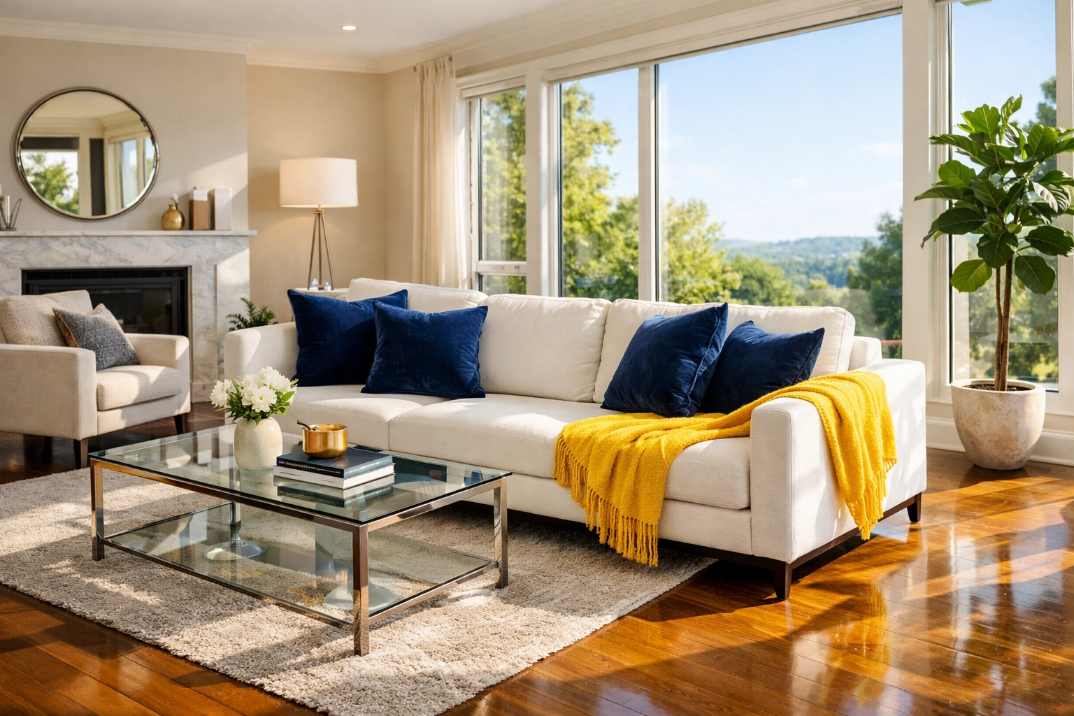 Pristine modern living room in a Worcester home after professional house cleaning Worcester MA service.