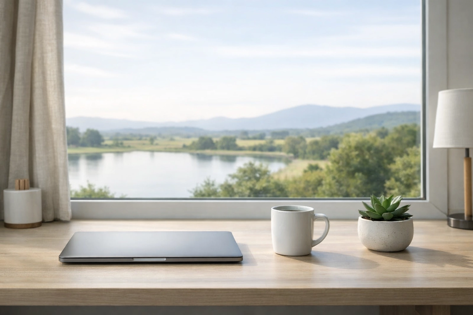 Peaceful home office setup symbolizing long-term private equity investment approach