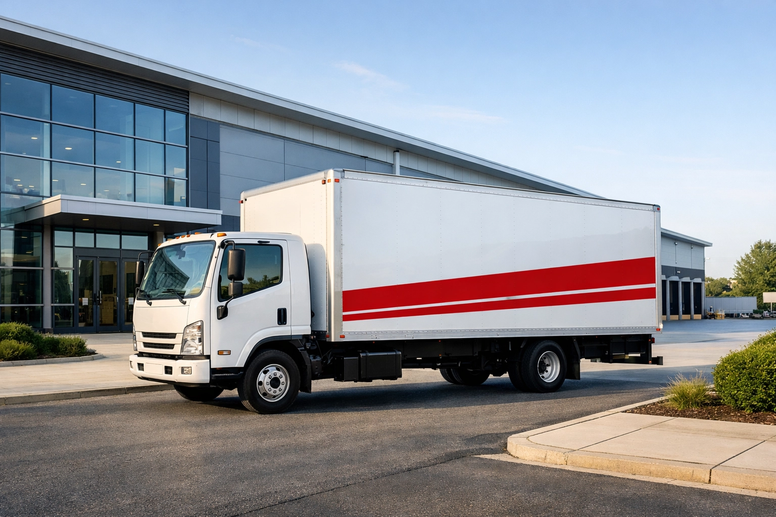 Delivery truck at a Hertford storage facility serving businesses in London and Enfield.