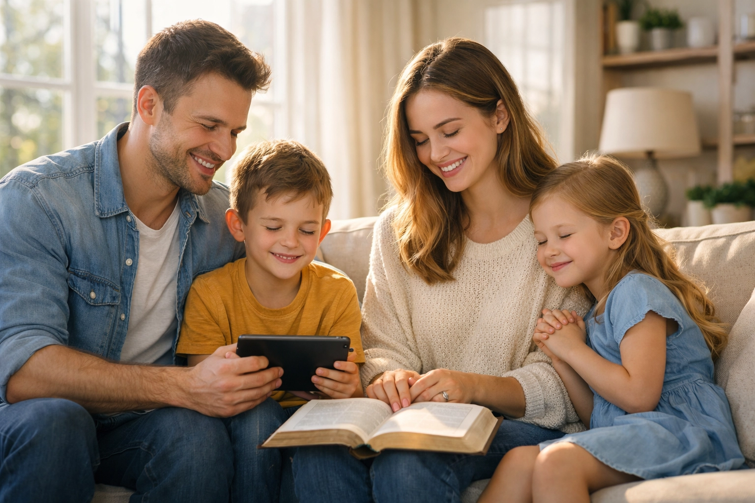 Family praying at home, a ministry of Boundless Online Church and First Assembly Memphis (FA Memphis).