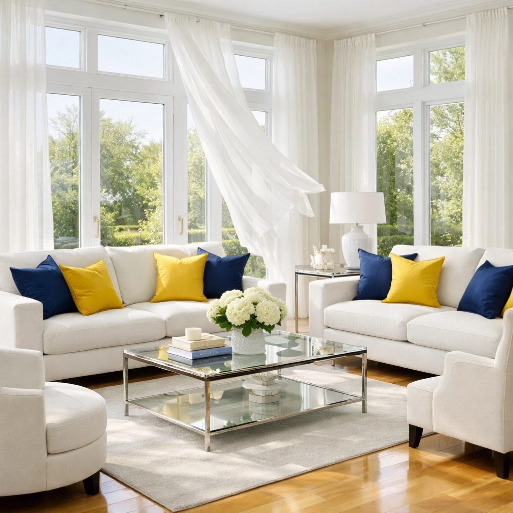 Clean, allergen-free living room in Needham with polished floors from professional cleaners Needham MA.