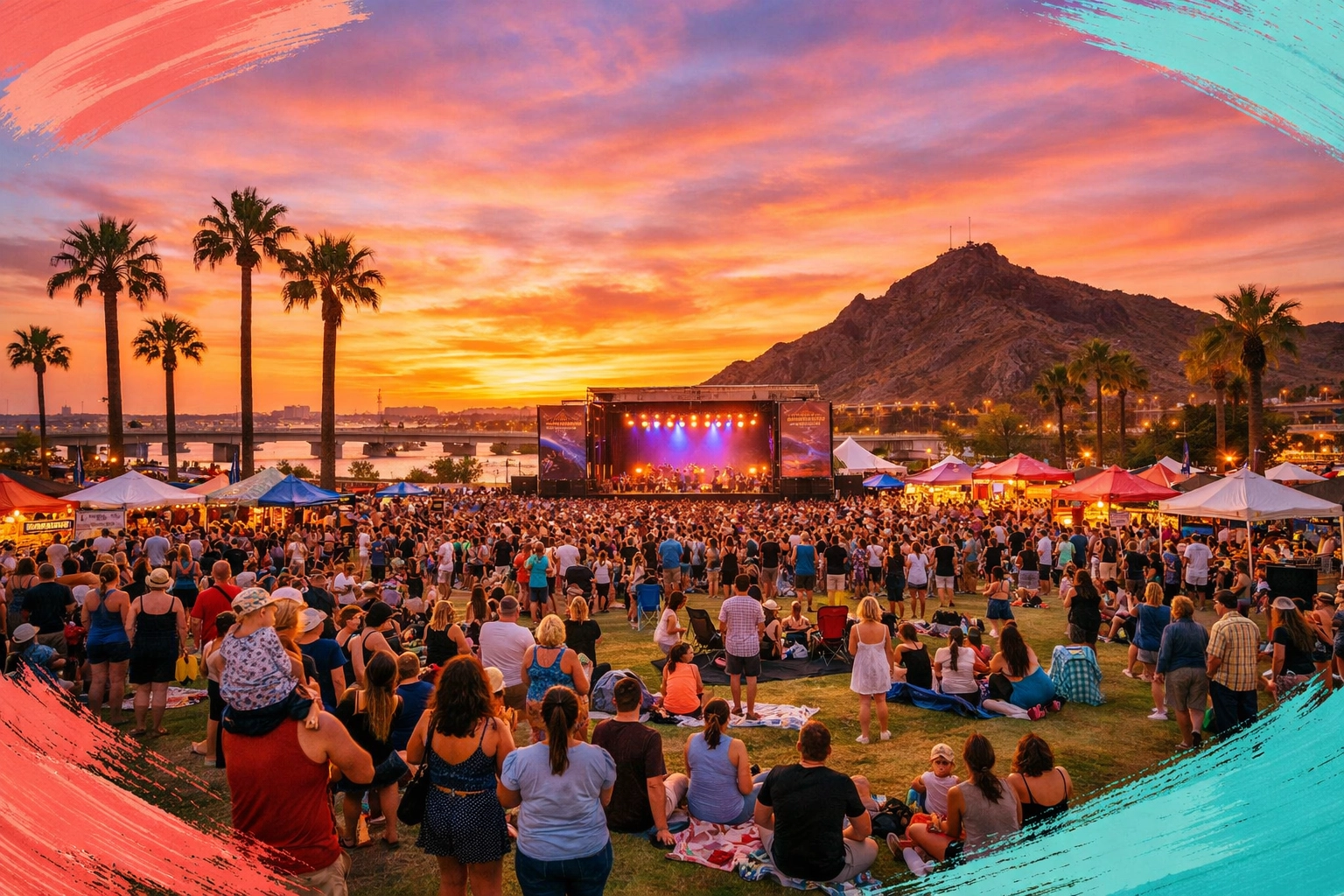 Innings Festival crowd at Tempe Beach Park during sunset in Phoenix Arizona