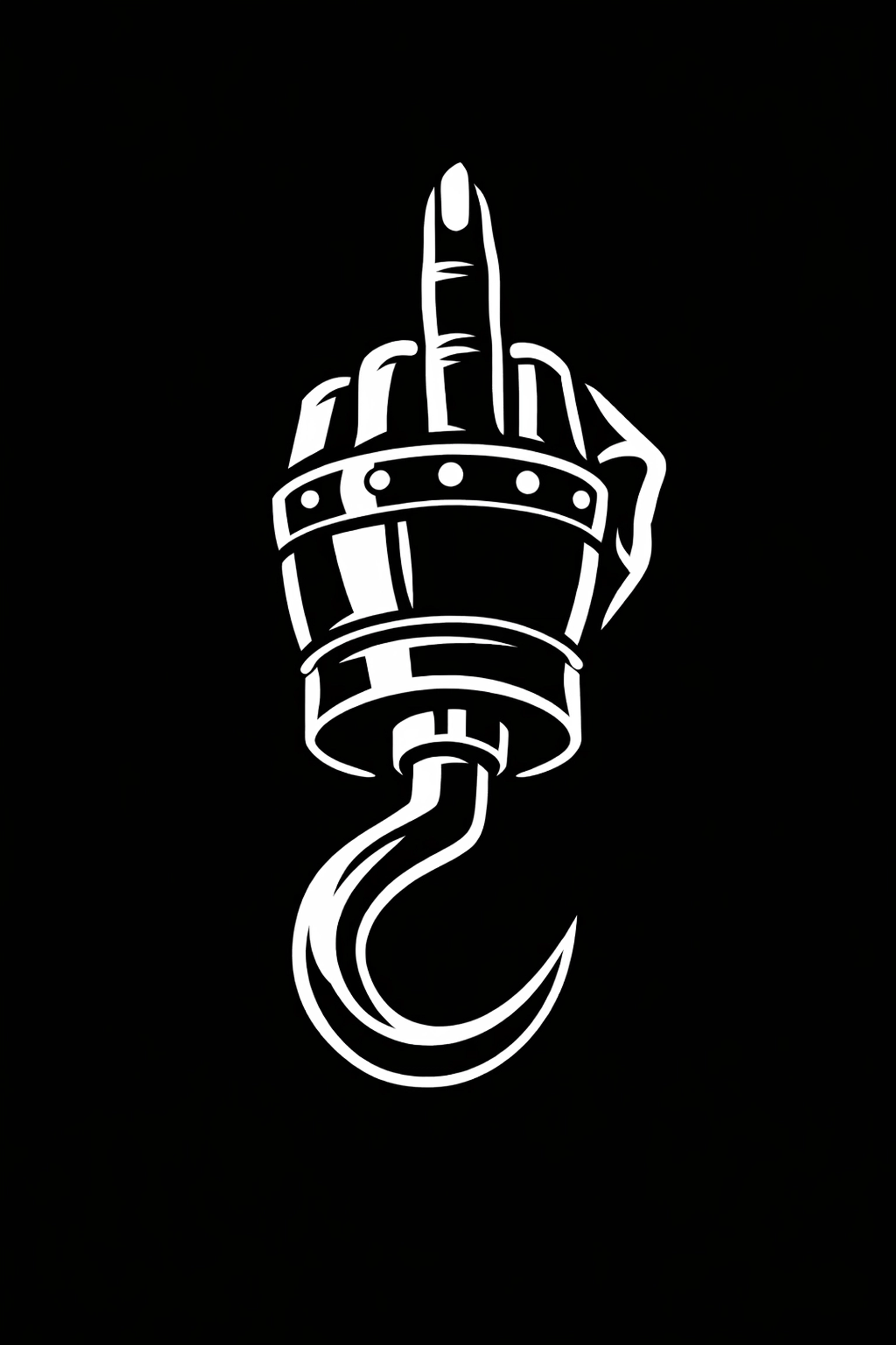 A defiant pirate hook hand giving the middle finger on a high-contrast background.