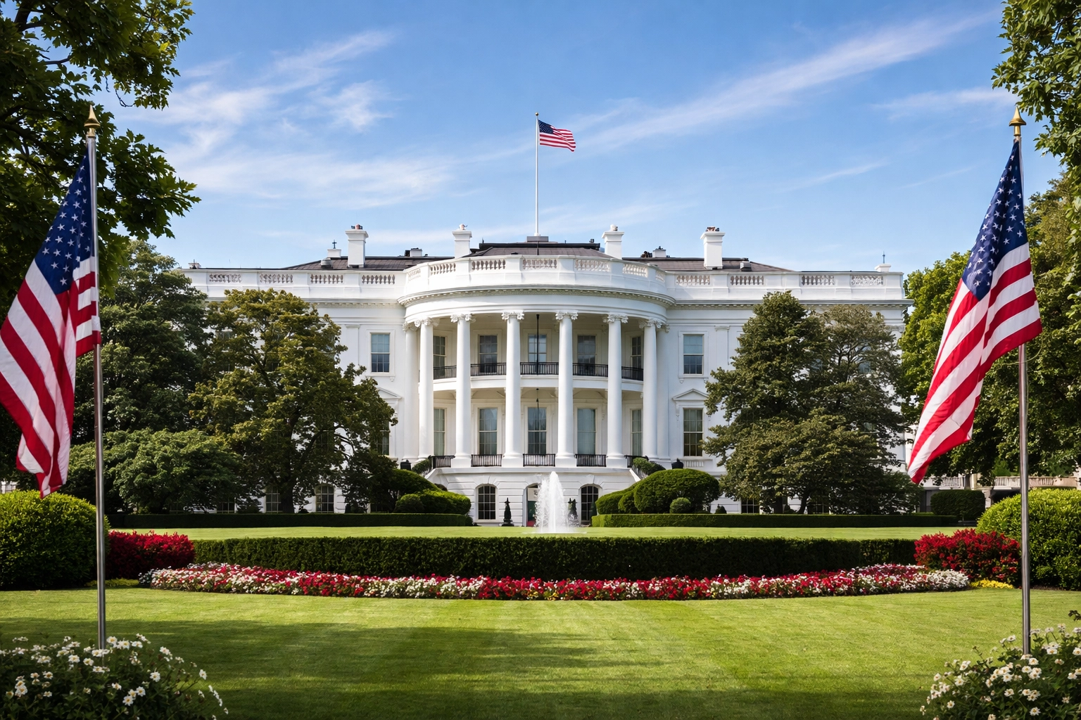 The White House viewed from the South Lawn, symbolizing Wes Moore's selection as a White House Fellow
