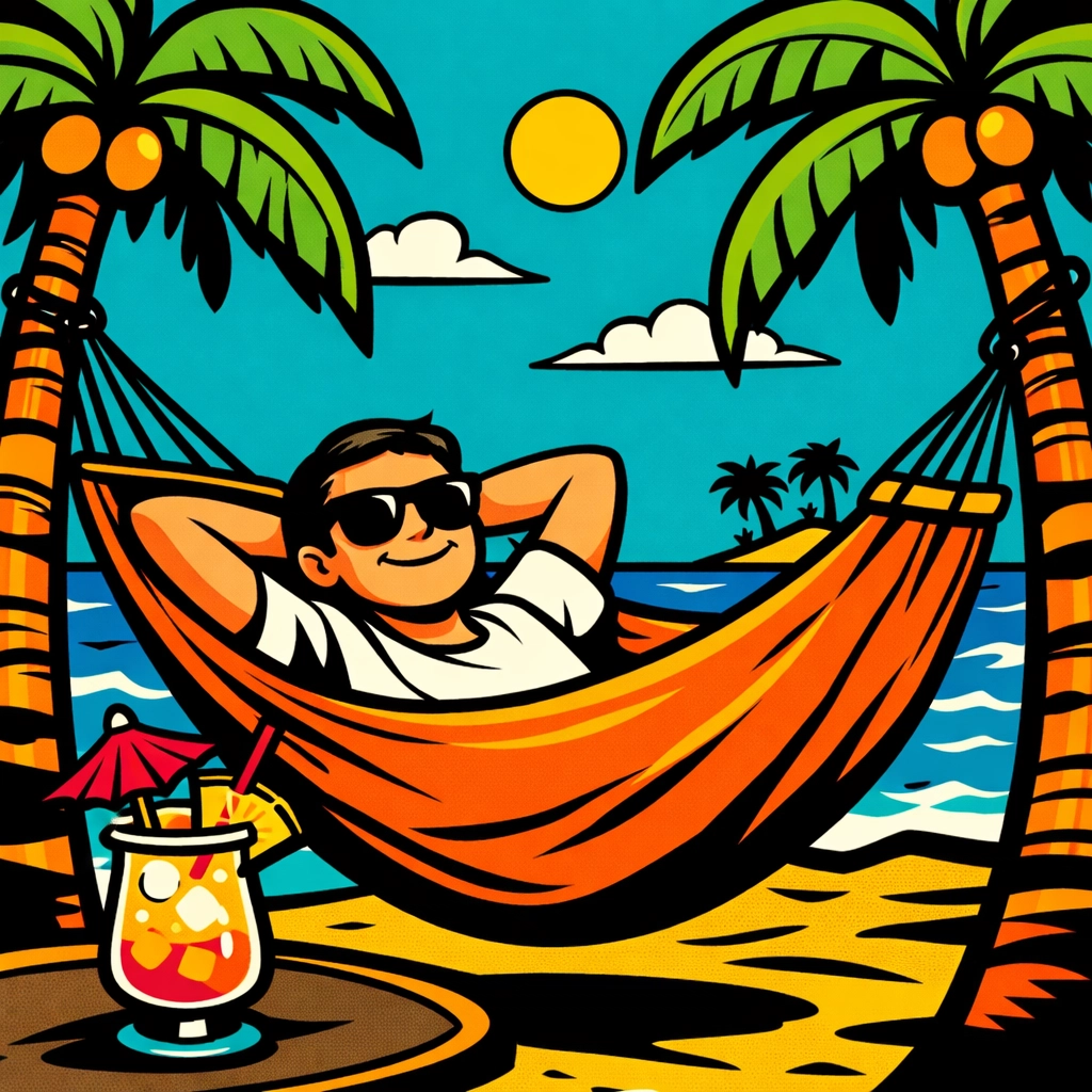 Business owner relaxing in a hammock after delegating tasks to an AI virtual assistant.