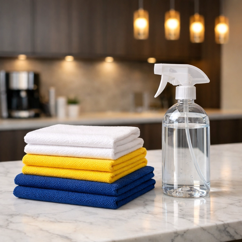 Color-coded microfiber cloths and green supplies for hygienic and professional office cleaning in Milford.