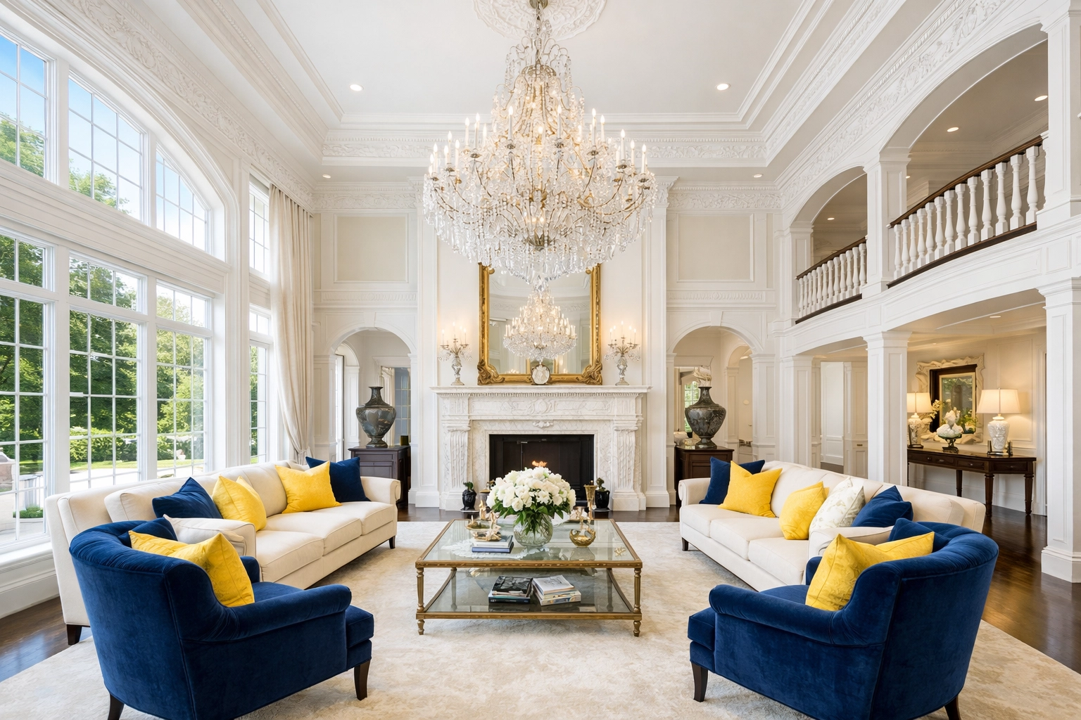 Pristine living room in a Massachusetts estate showcasing professional residential cleaning results.