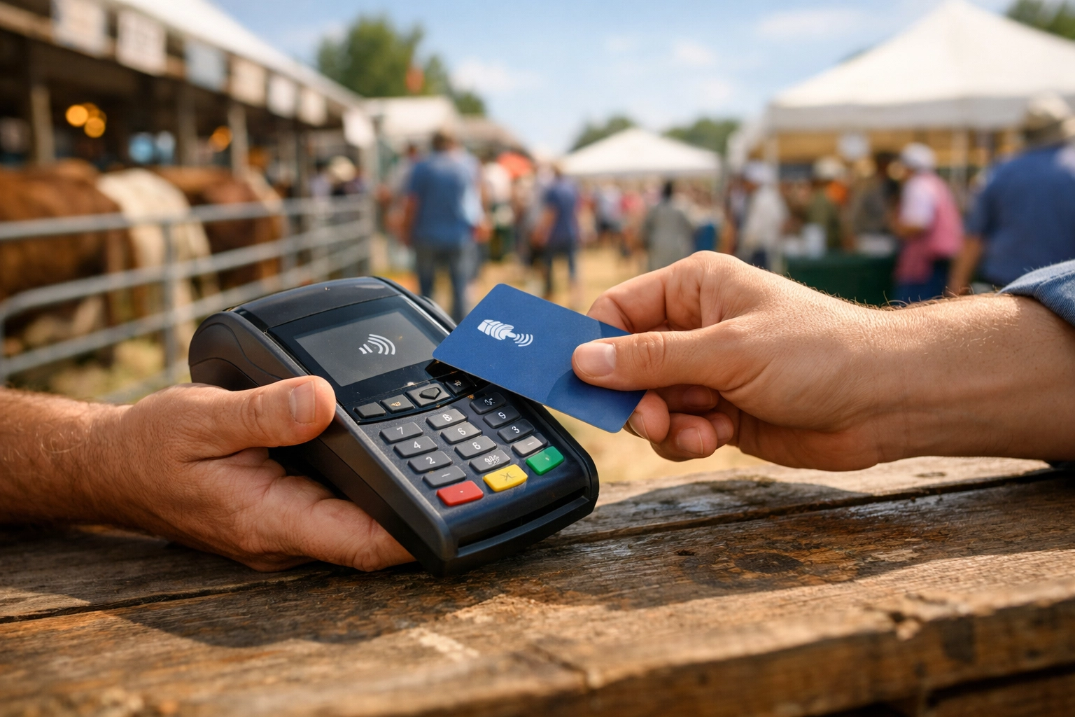 Contactless card payment at agricultural show vendor stall enabled by reliable WiFi connection