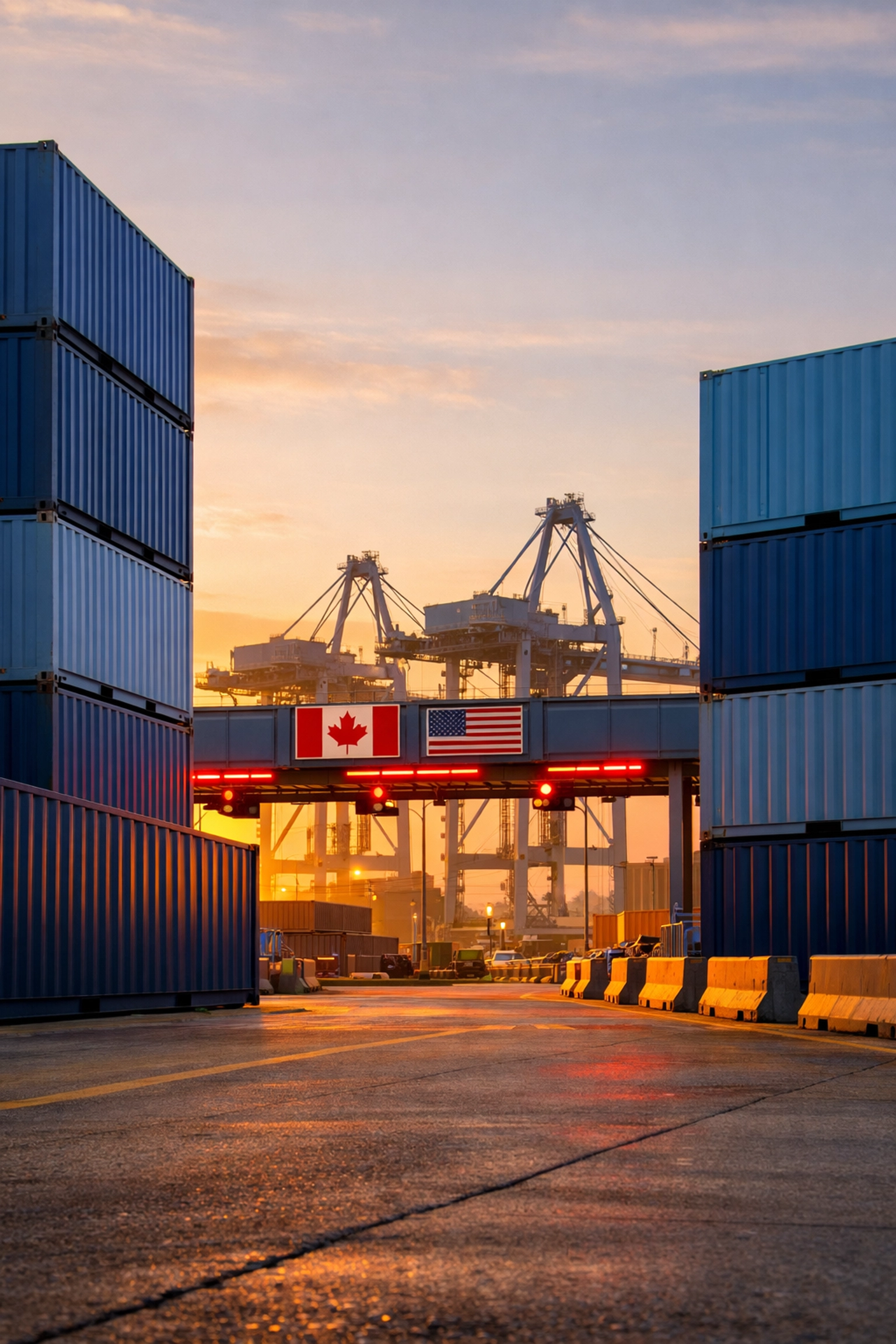 Shipping containers at Canada-U.S. border illustrating cross-border trade infrastructure