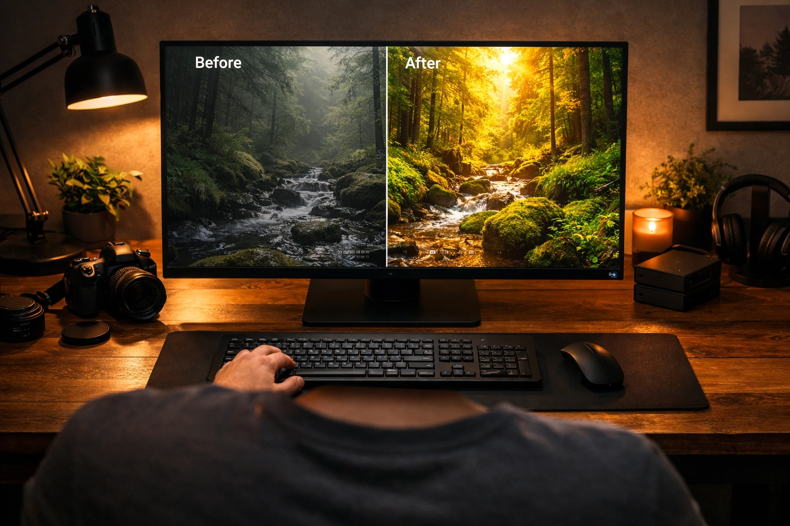 Post-processing workspace showing how to edit sharp landscapes in professional software.