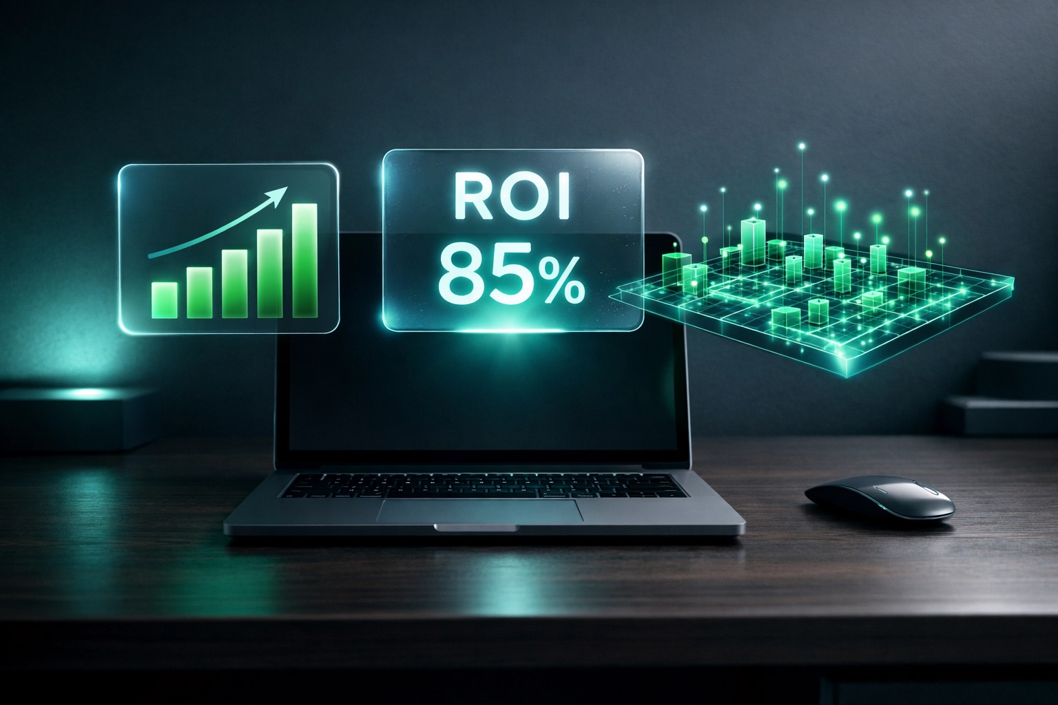 Laptop displaying a digital ROI and data dashboard for real estate investing in Cleveland.