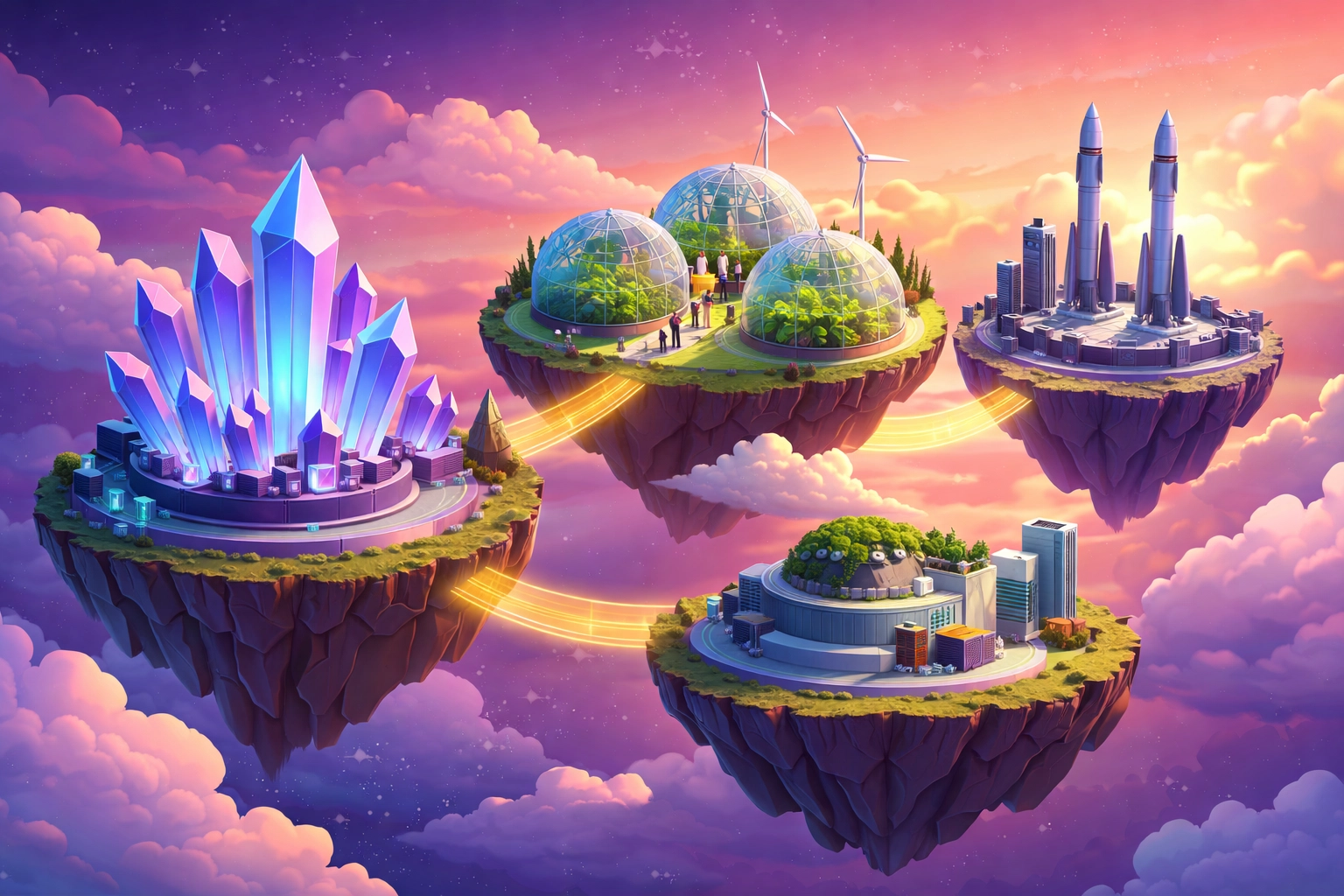 Floating islands illustrating innovative investment opportunities like digital assets and venture capital.