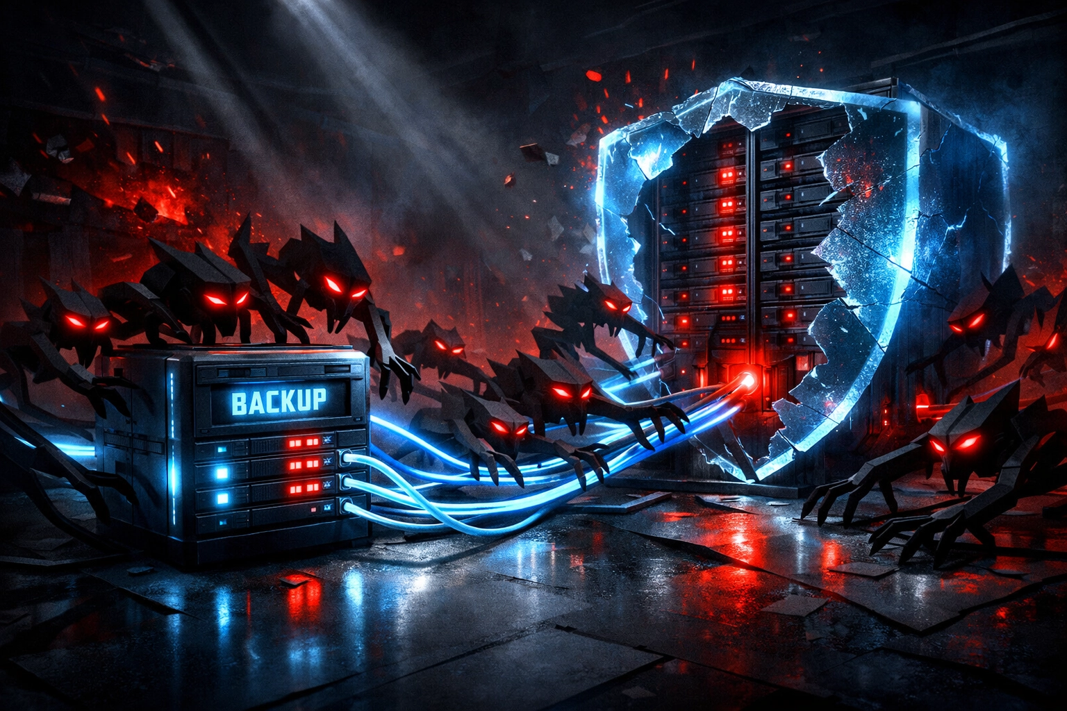 Ransomware targeting backup servers through network connections in data center